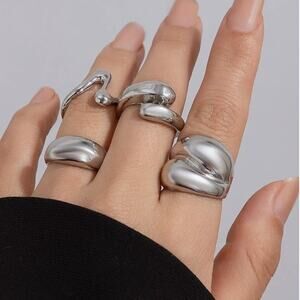 Abstract Boho Ring Set - 4-Piece Silver Adjustable Stackable Rings